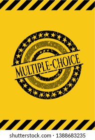 Multiple-choice inside warning sign, black grunge emblem. Vector Illustration. Detailed.