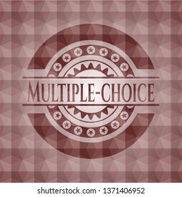 Multiple-choice red emblem with geometric background. Seamless.