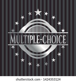 Multiple-choice silver emblem. Vector Illustration. Mosaic.