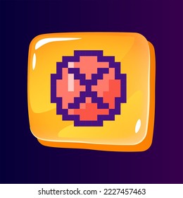 Multiplication action glossy ui button with pixelated color icon. Counting function. Editable 8bit graphic element on shiny glass rectangle shape. Isolated image for arcade, video game design