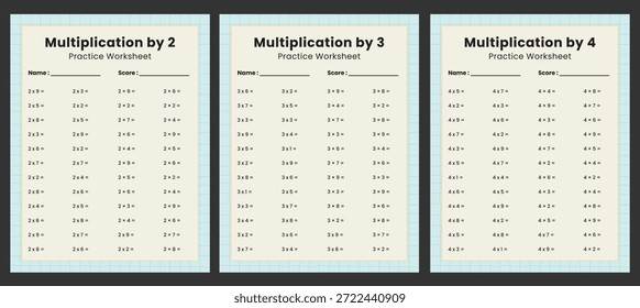 Multiplicación por 2, 3 y 4 hojas de práctica para niños