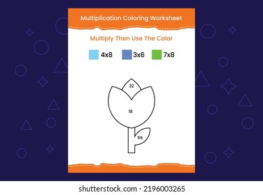 Multiplication Coloring worksheet with the image. Color by numbers math game