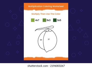 Multiplication Coloring worksheet with the image. Color by numbers math game