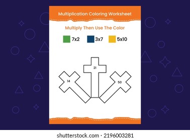 Multiplication Coloring worksheet with the image. Color by numbers math game