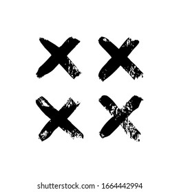 Multiplication and cross sign icon of ink brushstrokes. X Vector grunge punctuation mark and symbol for social media, logo, internet application, print. Hand draw icons isolated on white background