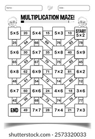 Multiplication game sheet for children