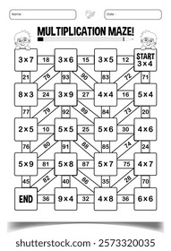 Multiplication game sheet for children