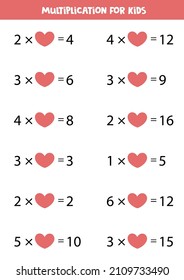 Multiplication for kids. Math game for Valentine day.