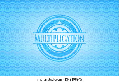 Multiplication light blue water wave style badge.
