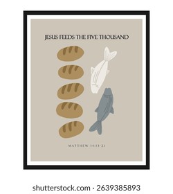  The multiplication of the loaves and fishes. Christian Jesus Poster, Religion Art, Wall decor