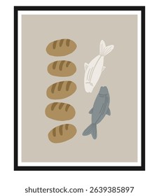  The multiplication of the loaves and fishes. Christian Jesus Poster, Religion Art, Wall decor