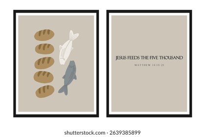  The multiplication of the loaves and fishes. Christian Jesus Poster, Religion Art, Wall decor