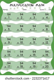 Matemática de multiplicación para niños. 
Marcadores imprimibles para niños.