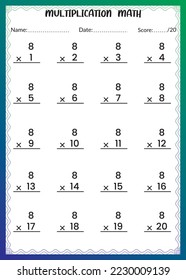 Multiplication Math for Kids.
This is the perfect Kid's Multiplication Math. You can simply use it for kids. This book will help your kid be an expert in subtraction I hope.

Printable Eps File.
