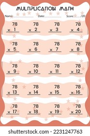 Multiplication Math for Kids. This is the perfect Kid's Multiplication Math. You can simply use it for kids. Children's design, Printable bookmarks for kids. Times tables template.