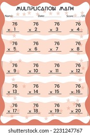 Multiplication Math for Kids. This is the perfect Kid's Multiplication Math. You can simply use it for kids. Children's design, Printable bookmarks for kids. Times tables template.