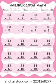 Matemática de multiplicación para niños. Esta es la perfecta matemática de multiplicación de niños. Simplemente puedes usarlo para niños. Diseño infantil, marcadores imprimibles para niños. Plantilla de tablas horarias.