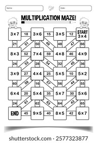 Multiplication math maze puzzle book page for classroom