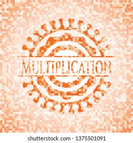Multiplication orange mosaic emblem with background