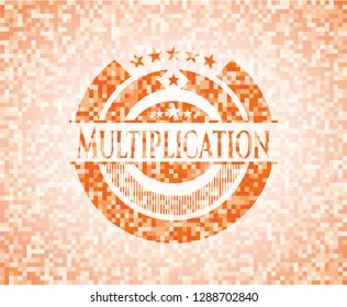 Multiplication orange tile background illustration. Square geometric mosaic seamless pattern with emblem inside.