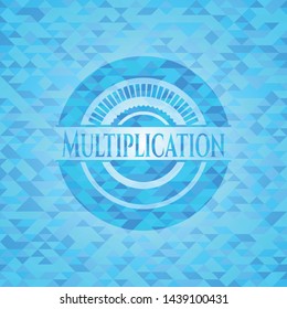 Multiplication realistic light blue emblem. Mosaic background