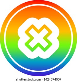 icono circular de signo de multiplicación con acabado degradado de arco iris