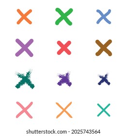 multiplication sign icon collection. 12 hand drawn multiplication sign. mathematics symbols isolated on white background