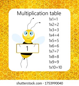 Multiplikationsplatz. Schule, Vektorgrafik mit Bienen. Multiplikationstabelle. Poster für Kindererziehung. Mache eine Kinderkarte.