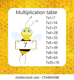 Multiplication Square. School vector illustration with bee. Multiplication Table. Poster for kids education. Maths child card.