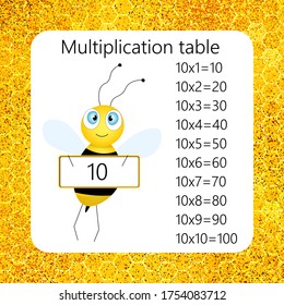 Multiplication Square. School vector illustration with bee. Multiplication Table. Poster for kids education. Maths child card.