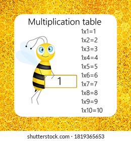 Multiplication Square. School vector illustration with bee. Multiplication Table. Poster for kids education. Maths child card.