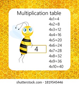 Multiplication Square. School vector illustration with bee. Multiplication Table. Poster for kids education. Maths child card.