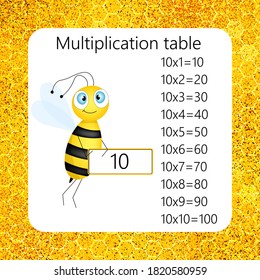 Multiplication Square. School vector illustration with bee. Multiplication Table. Poster for kids education. Maths child card.