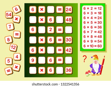 multiplication table by 6 kids find stock vector royalty free 1322541356 shutterstock