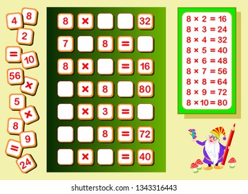 multiplication table by 8 kids find stock vector royalty free 1343316443 shutterstock