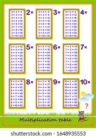 Multiplication Table Kids Math Education Printable Stock Vector ...