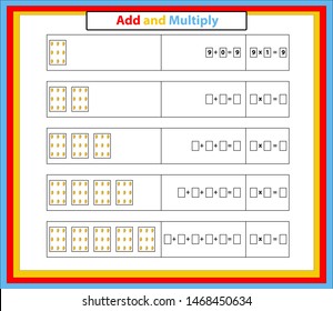 Multiplication Table Mathematics Worksheet. Educational Game. Vector illustration.Addition and Multiplication Math.