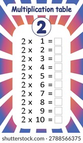 Multiplication Table for Number Two