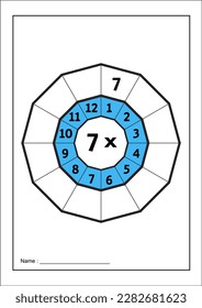 Tabla de multiplicación. Hoja de cálculo del círculo de destino de la tabla horaria. Círculo de multiplicación. Tabla de multiplicación sobre fondo blanco. Círculos de hojas de cálculo de tablas horarias
