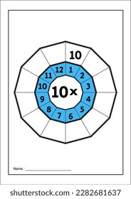 Multiplikationstabelle. Zeittabelle Zielkreis-Arbeitsblatt. Multiplikationskreis. Multiplikationstabelle auf weißem Hintergrund. Zeitliche Tabellen-Arbeitsblattkreise

