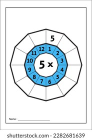 Tabla de multiplicación. Hoja de cálculo del círculo de destino de la tabla horaria. Círculo de multiplicación. Tabla de multiplicación sobre fondo blanco. Círculos de hojas de cálculo de tablas horarias
