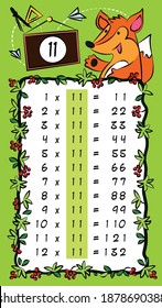 tabla de multiplicación. formación de escolares. multiplicación por 11