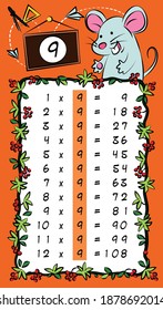 tabla de multiplicación. formación de escolares. multiplicación por 9