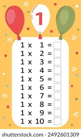 Multiplication tables for kids.Time table for kids.Colorful multiplication table.