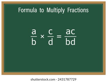 Multiply Fractions formula on a green chalkboard. Education. Science. Formula. Vector illustration.