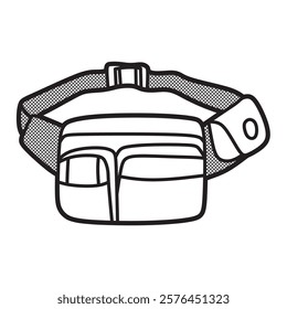 multi-pocket black and white waist sling bag vector