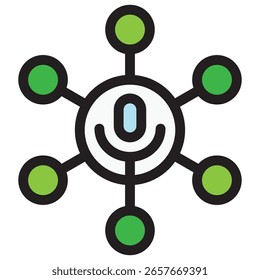 Icono de conexión de red de audio multipunto: Micrófono central wi