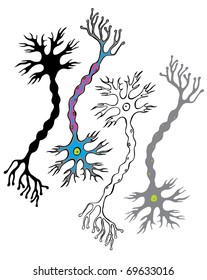 Multipolar neourons - cells of the nervous system. Each decorative neuron on it's own layer. svg