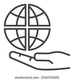Multipolarity vector Hand with Earth outline icon or symbol