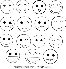 Multipole  Face emotional vector icon set on white background. 